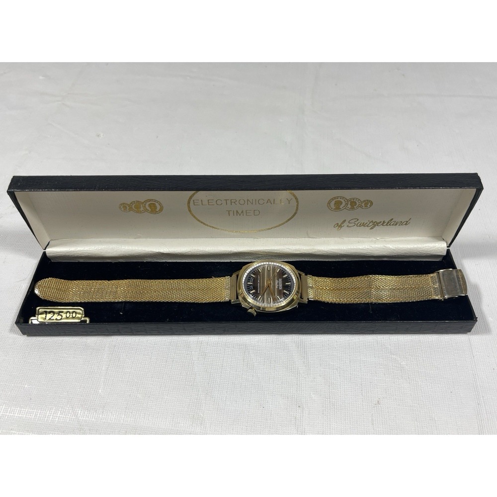 Kronotron Electra Vintage Swiss Mens Watch Gold Mesh Band Original Box